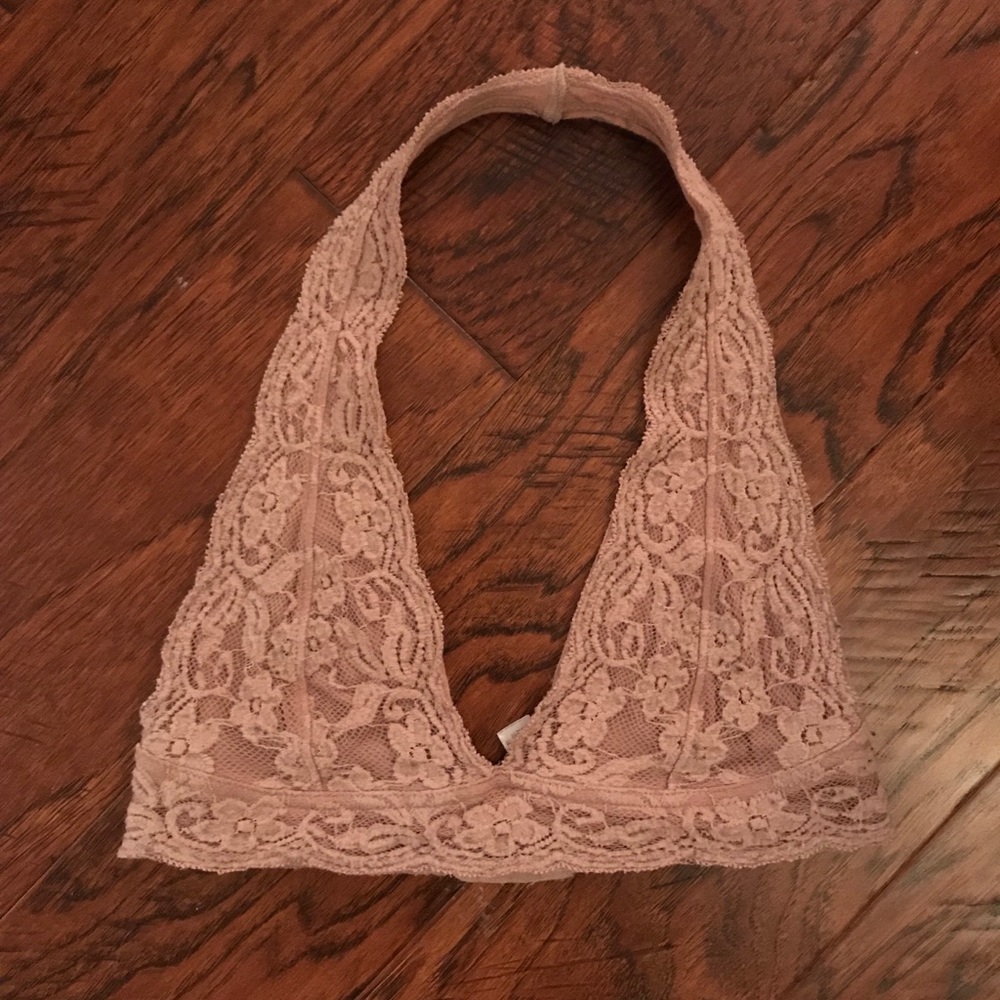 Nude lace halter bralette